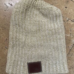 Love Your Melon Cream Knit Beanie with Brown Patch